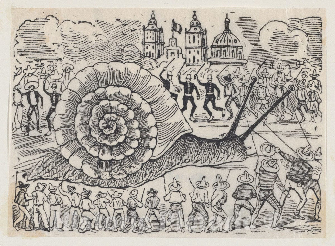 Art Print : José Guadalupe Posada - A Group of People Attacking a Giant Snail : Vintage Wall Art