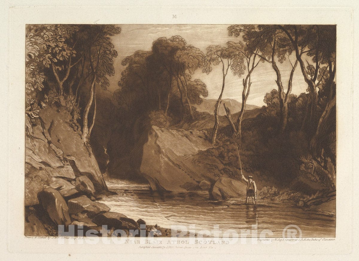 Art Print : Designed and Etched by Joseph Mallord William Turner - Near Blair Athol, Scotland (Liber Studiorum, Part VI, Plate 30) : Vintage Wall Art