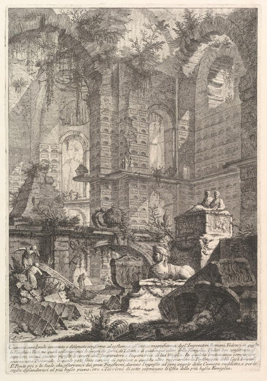 Art Print : Camera sepolcrale inventata e disegnata conforme al Costume - Artist: Giovanni Battista Piranesi - Created: c1750 : Vintage Wall Art