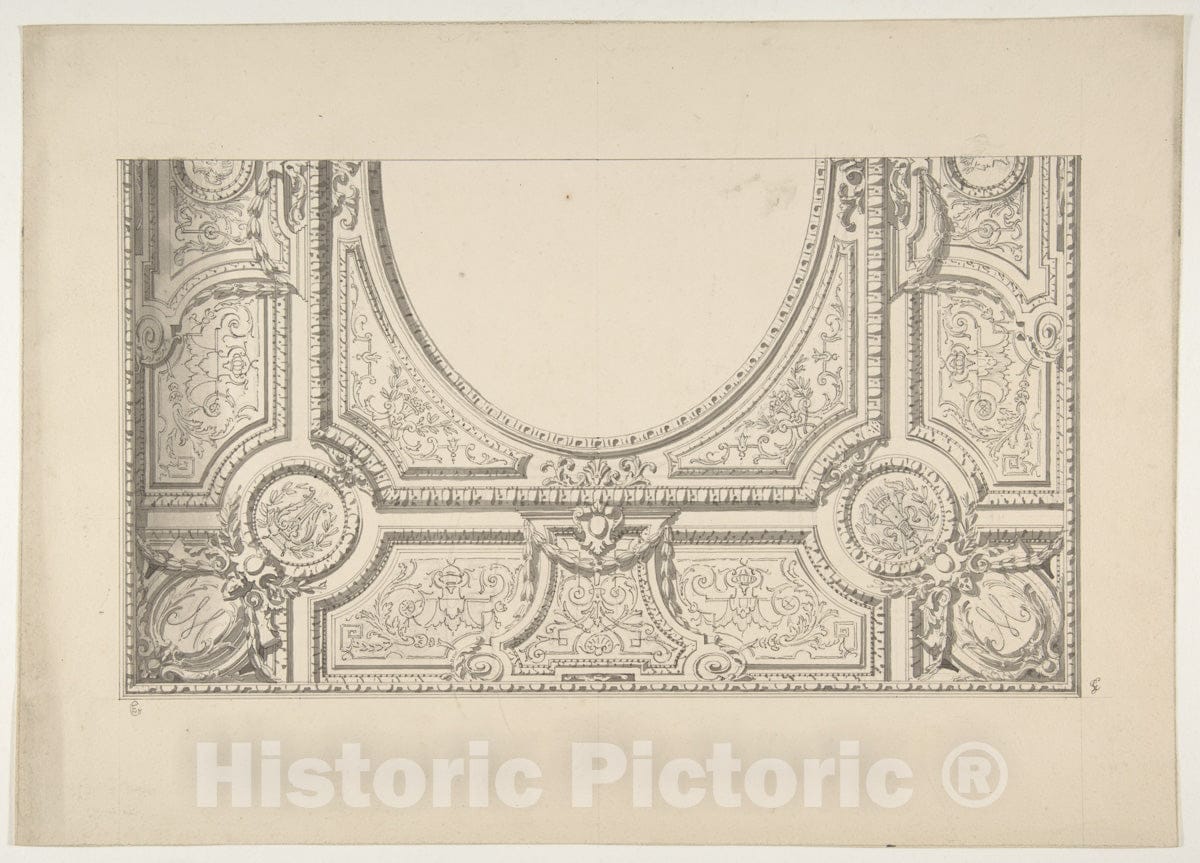 Art Print : Jules-Edmond-Charles Lachaise - Design for The Painted Decoration of a Ceiling with The Monogram: M : Vintage Wall Art
