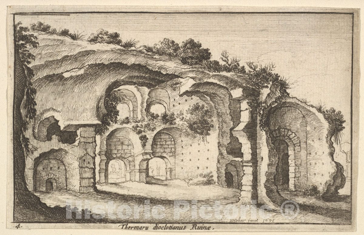 Art Print : Wenceslaus Hollar - Thermaru diocletiani Ruinae (Baths of Diocletian) 2 : Vintage Wall Art