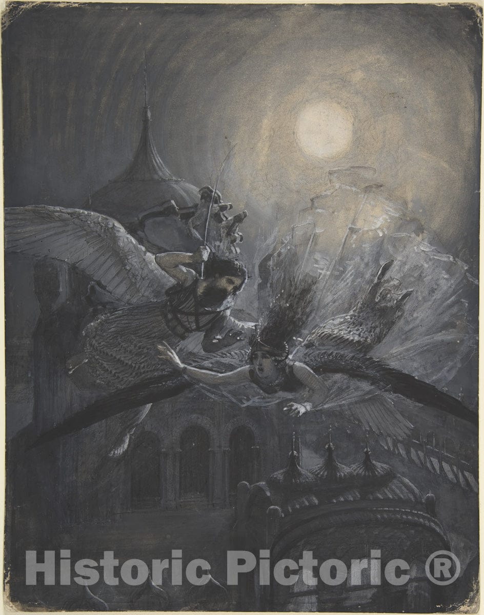 Art Print : British, 19th Century - Angel Scourging a Harpy (Recto); Athletic Scene (Verso) : Vintage Wall Art