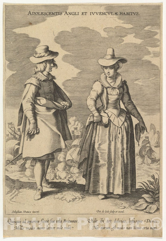 Art Print : Pieter de Jode I - Adolescentis Angli et Iuvenculae Habitus, from Fashions of Different Nations : Vintage Wall Art
