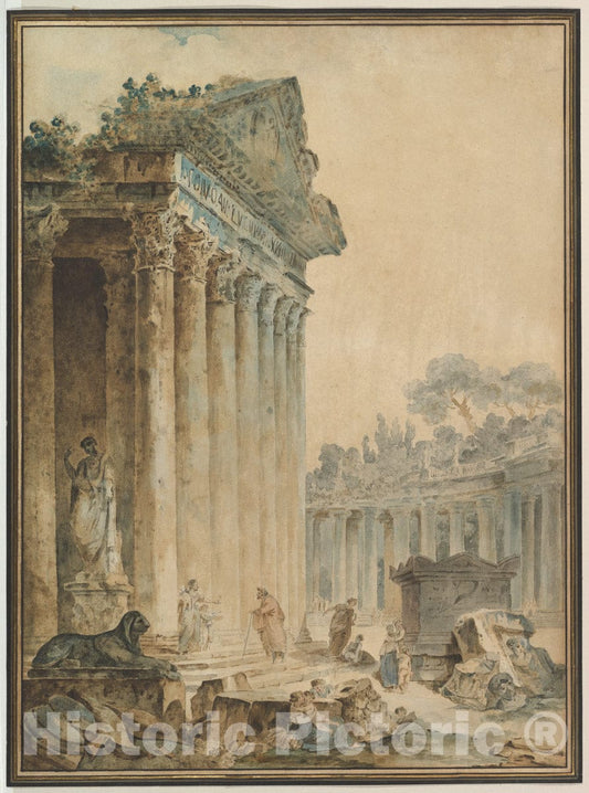 Art Print : Hubert Robert - Capriccio with an Ancient Temple : Vintage Wall Art