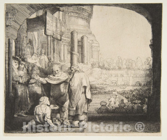 Art Print : Rembrandt (Rembrandt Van Rijn) - Peter and John Healing The Cripple at The Gate of The Temple : Vintage Wall Art