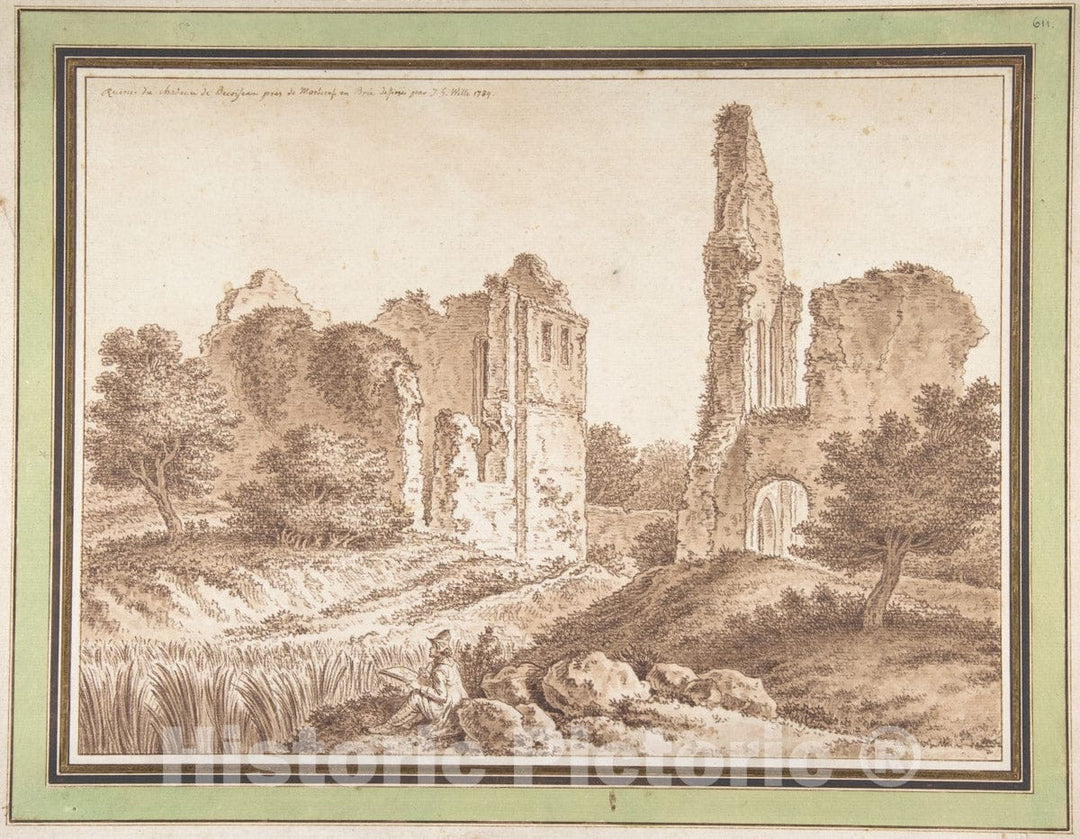 Art Print : Johann Georg Wille - Ruins of The Château of Becoiseau, Near Mortcerf (Seine-et-Marne) : Vintage Wall Art