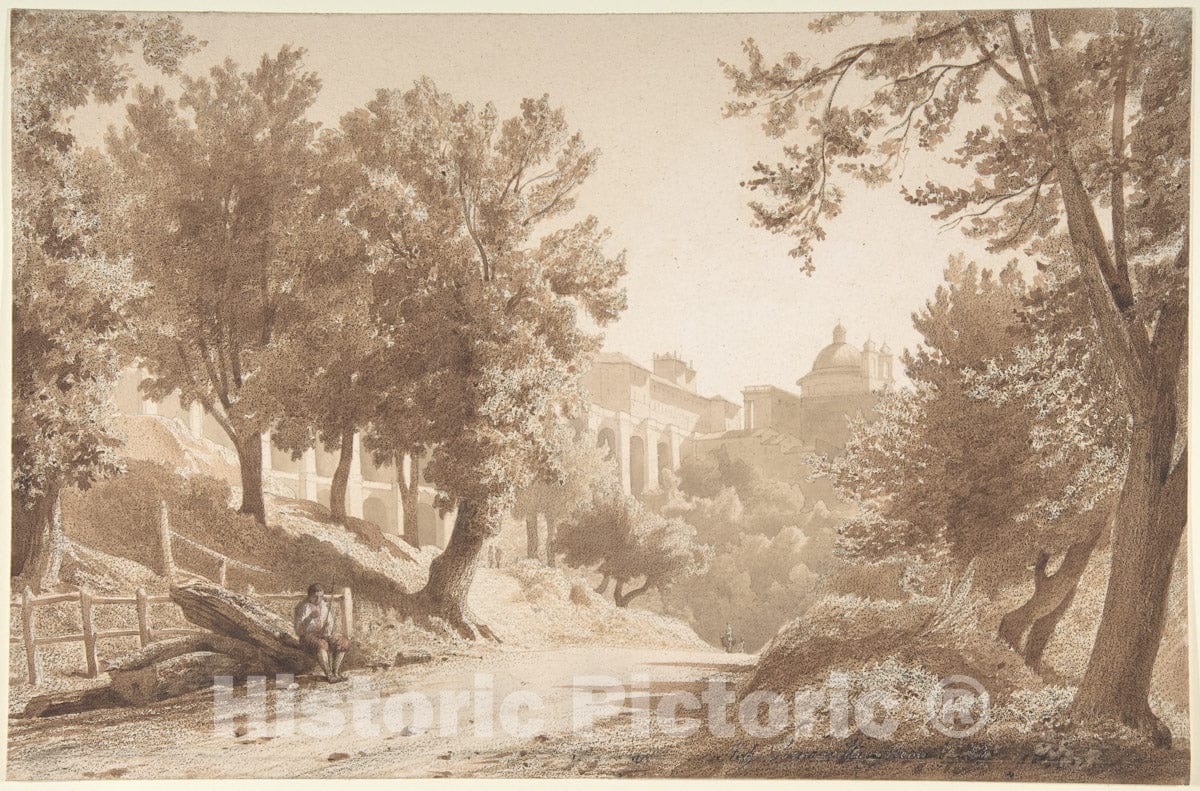 Art Print : Jean-Achille Benouville - View of Ariccia : Vintage Wall Art