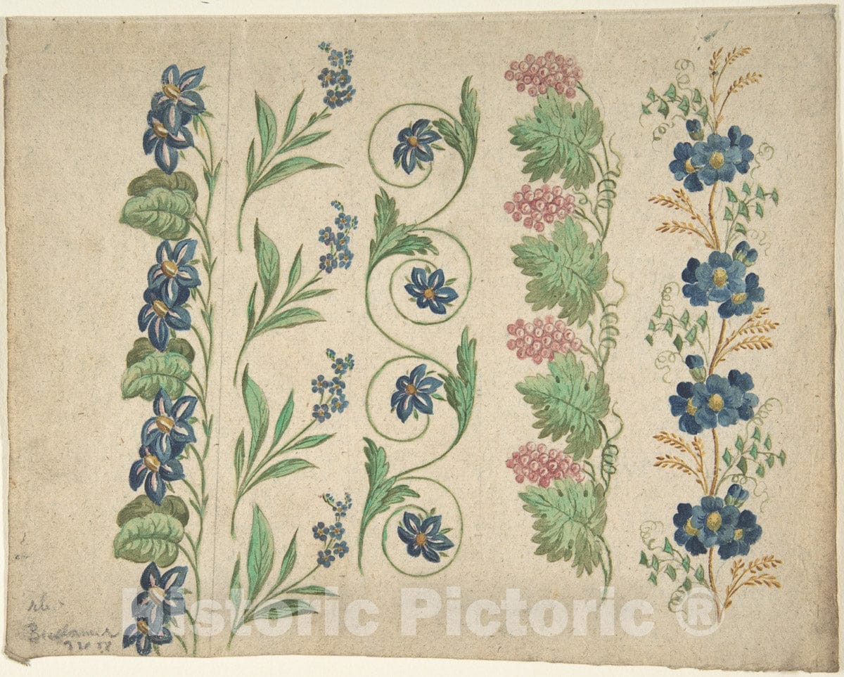 Art Print : German, 19th Century - Designs for Embroidery 2 : Vintage Wall Art