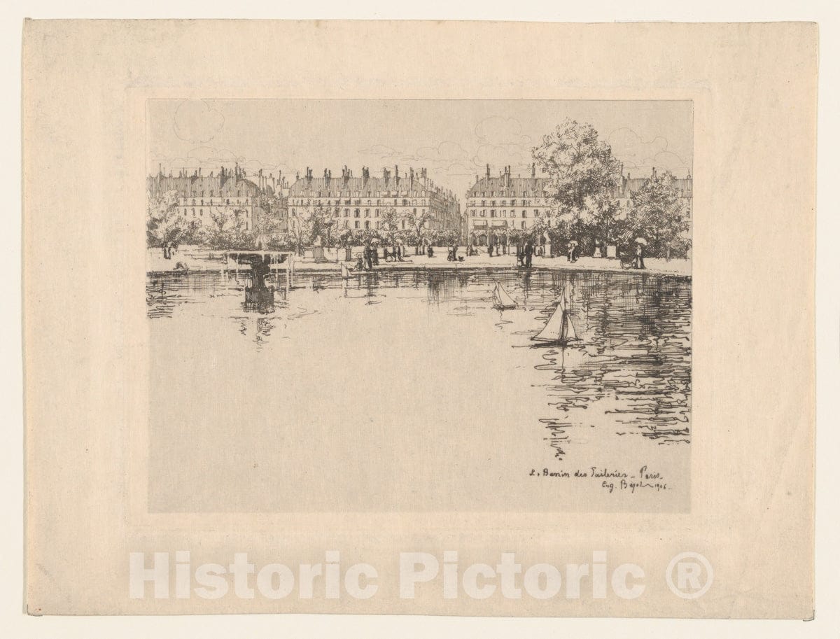 Art Print : Eugène Béjot - The Basin of The Tuileries, Paris : Vintage Wall Art