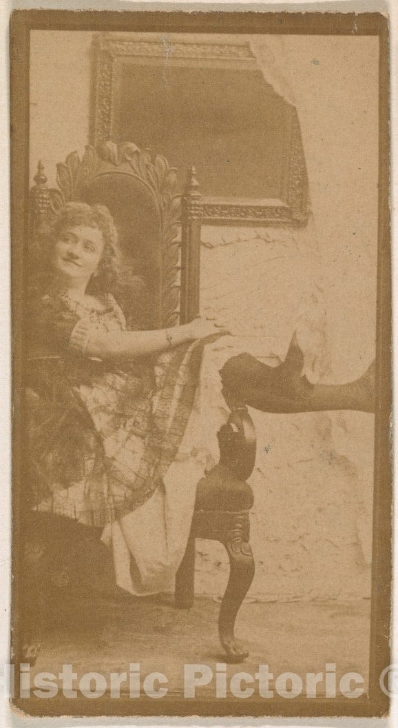 Photo Print : Actress Posing on Chair with Legs Resting on armrest, Promoting Old Fashion Fine Cut Tobacco - Created: 1888–90 : Vintage Wall Art