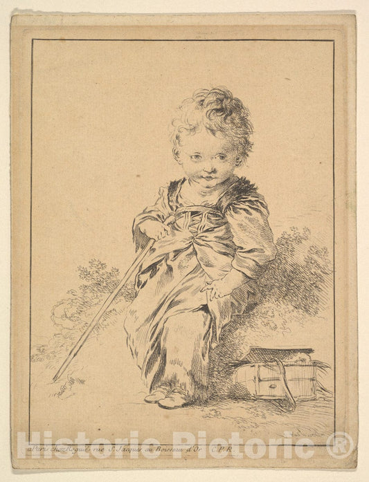 Art Print : François Boucher - Child Holding Staff : Vintage Wall Art