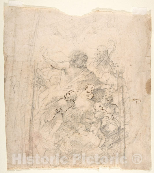 Art Print : Giovanni Lanfranco - A Bearded Prophet in Glory Attended by a Bishop, Two Other Male Saints, and Angels (Design for a Section of a Dome) : Vintage Wall Art