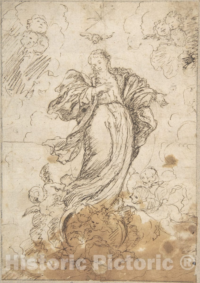 Art Print : Spanish, School of Seville, 17th Century - Virgin of The Immaculate Conception : Vintage Wall Art