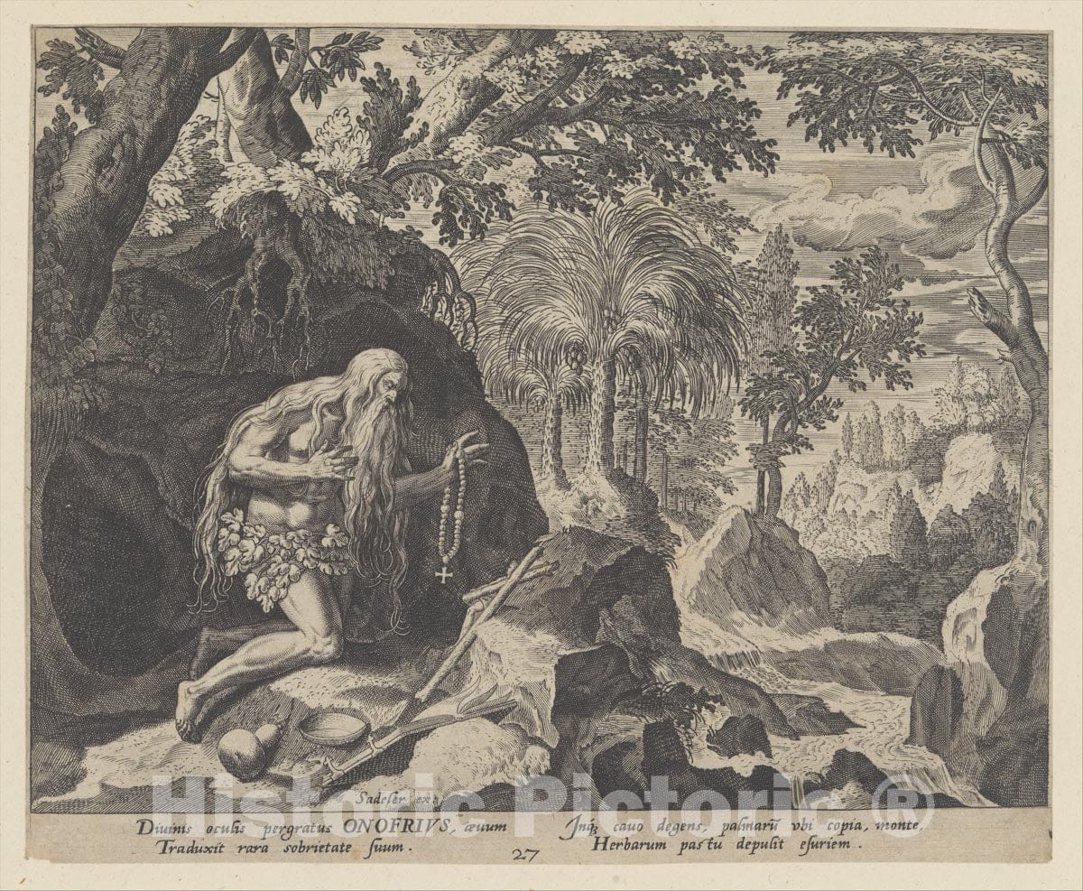 Art Print : Johann Sadeler I - Onofrius, from The Series Solitudo Sive Vitae Patrum Eremicolarum : Vintage Wall Art
