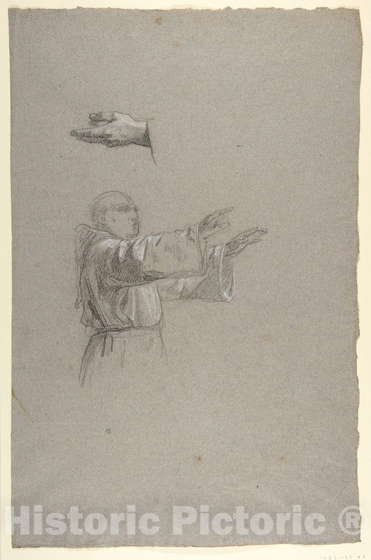 Art Print : Isidore Pils - Cleric with Raised Arms (Lower Register?; Study for Wall Paintings in The Chapel of Saint Remi, Sainte-Clotilde, Paris, 1858) 1 : Vintage Wall Art
