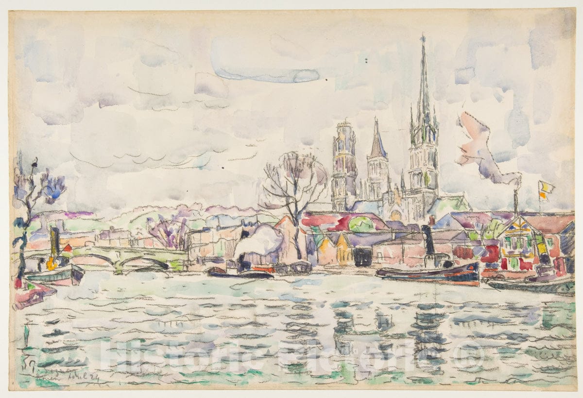 Art Print : Paul Signac - River Scene: Rouen : Vintage Wall Art