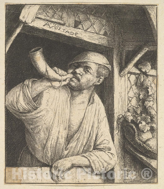 Art Print : Adriaen Van Ostade - Baker Blowing Horn 2 : Vintage Wall Art