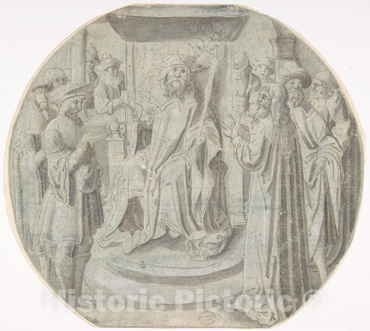 Art Print : Circle of Pseudo-Aert Ortkens - King Ahasuerus in Council : Vintage Wall Art
