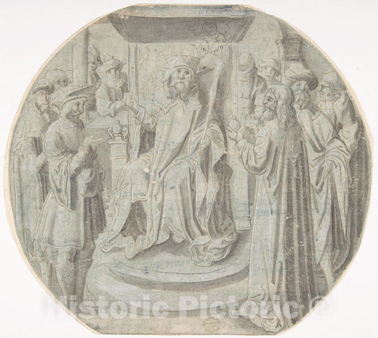 Art Print : Circle of Pseudo-Aert Ortkens - King Ahasuerus in Council : Vintage Wall Art