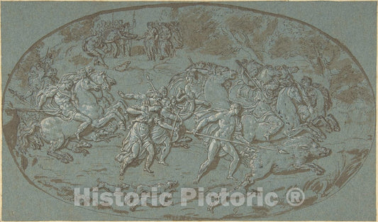 Art Print : Circle of Bernard Picart - Hunt of The Calydonian Boar : Vintage Wall Art
