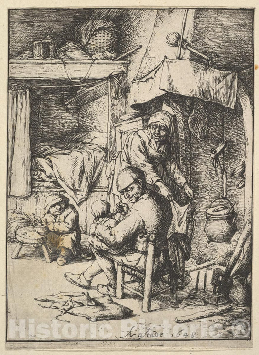 Art Print : Adriaen Van Ostade - Father Feeding his Child : Vintage Wall Art