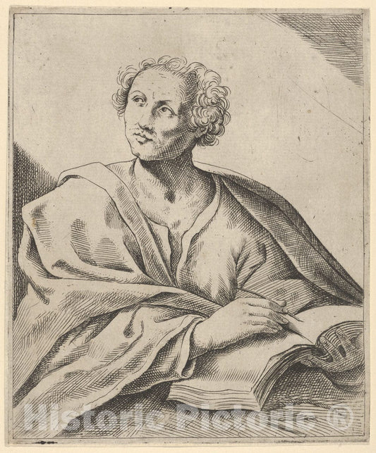 Art Print : Anonymous - A Man Holding a Book, About to Write in it, Looking Upwards to The Left, After Reni (?) : Vintage Wall Art