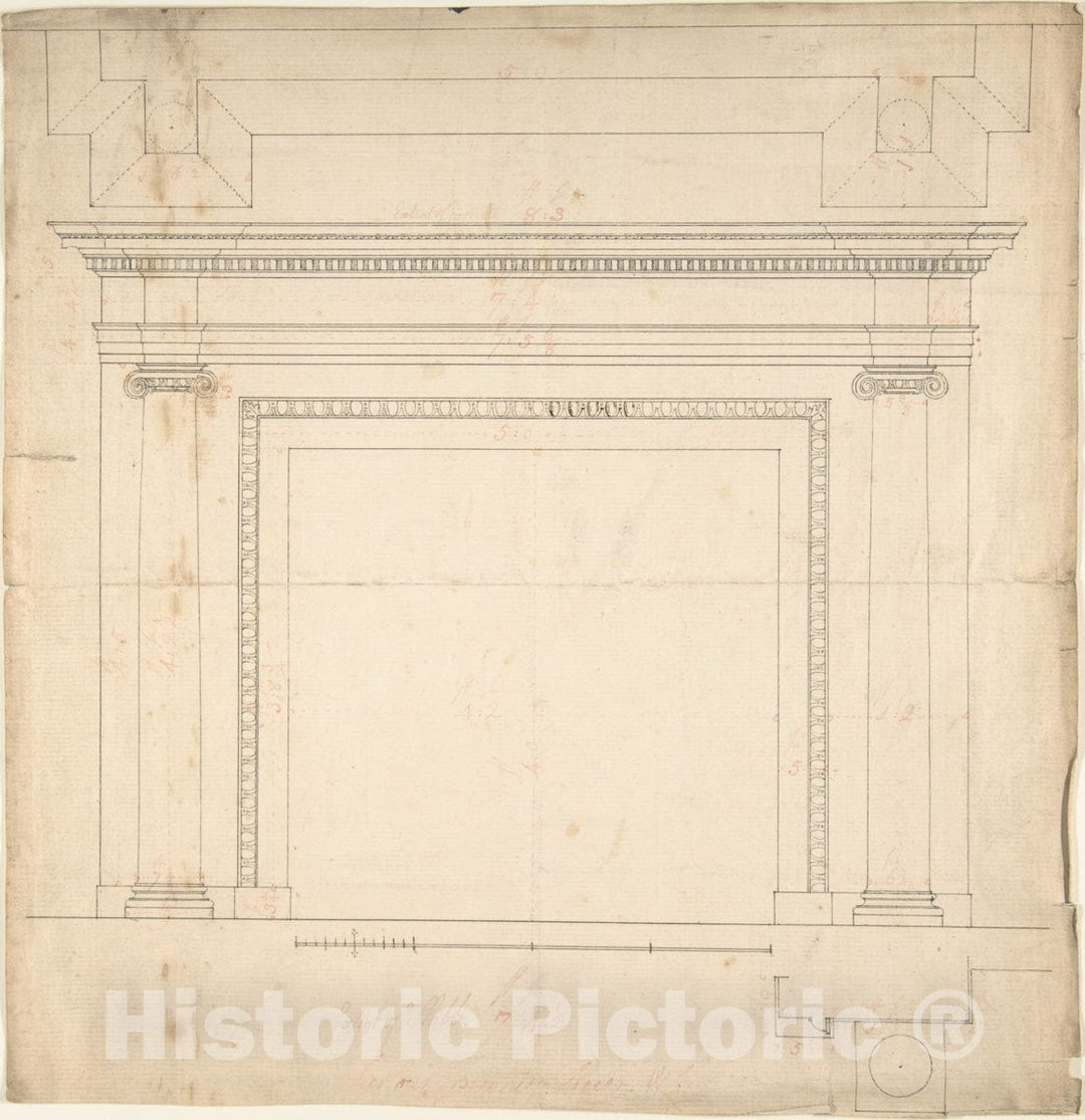 Art Print : Sir William Chambers - Design for a Chimneypiece 9 : Vintage Wall Art