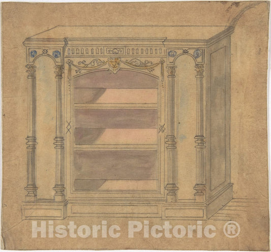 Art Print : British, 19th Century - Cabinet Design with Central Shelves : Vintage Wall Art