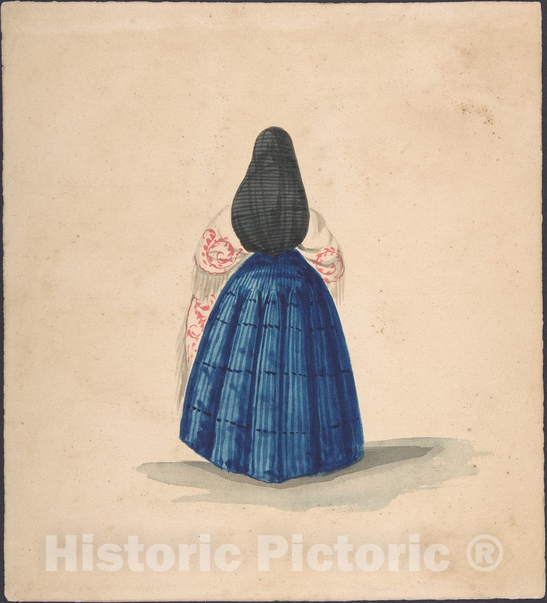 Art Print : Peruvian, 19th Century - A Standing Woman Seen from The Back : Vintage Wall Art