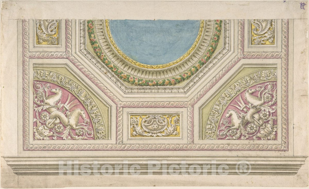 Art Print : Italian, 19th Century - Design for a Decorated Ceiling : Vintage Wall Art