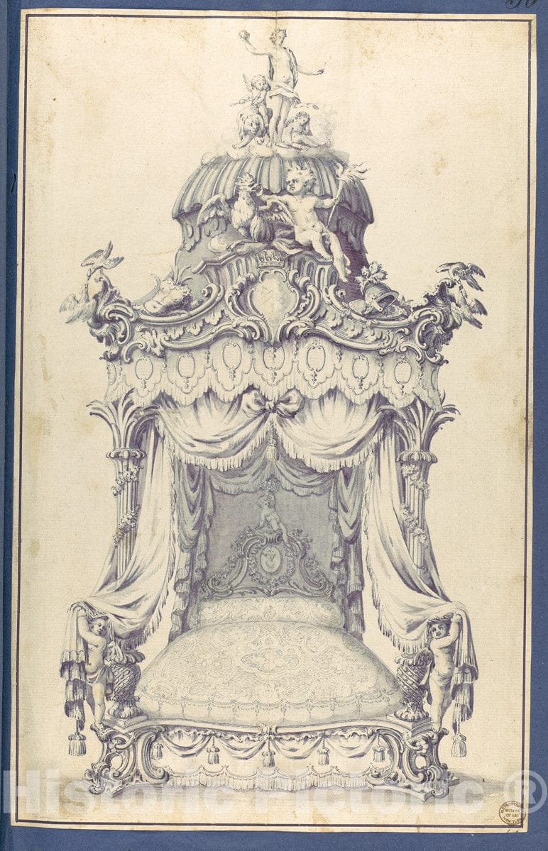 Art Print : Thomas Chippendale - State Bed, in Chippendale Drawings, Vol. I : Vintage Wall Art