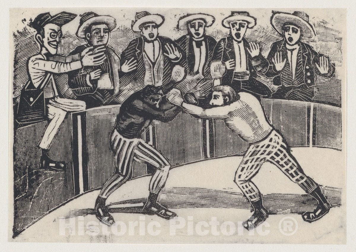 Art Print : José Guadalupe Posada - Don Chepito witnessing a Boxing Match Between a Black Man and a White Man : Vintage Wall Art