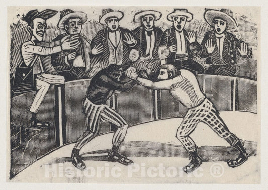 Art Print : José Guadalupe Posada - Don Chepito witnessing a Boxing Match Between a Black Man and a White Man : Vintage Wall Art