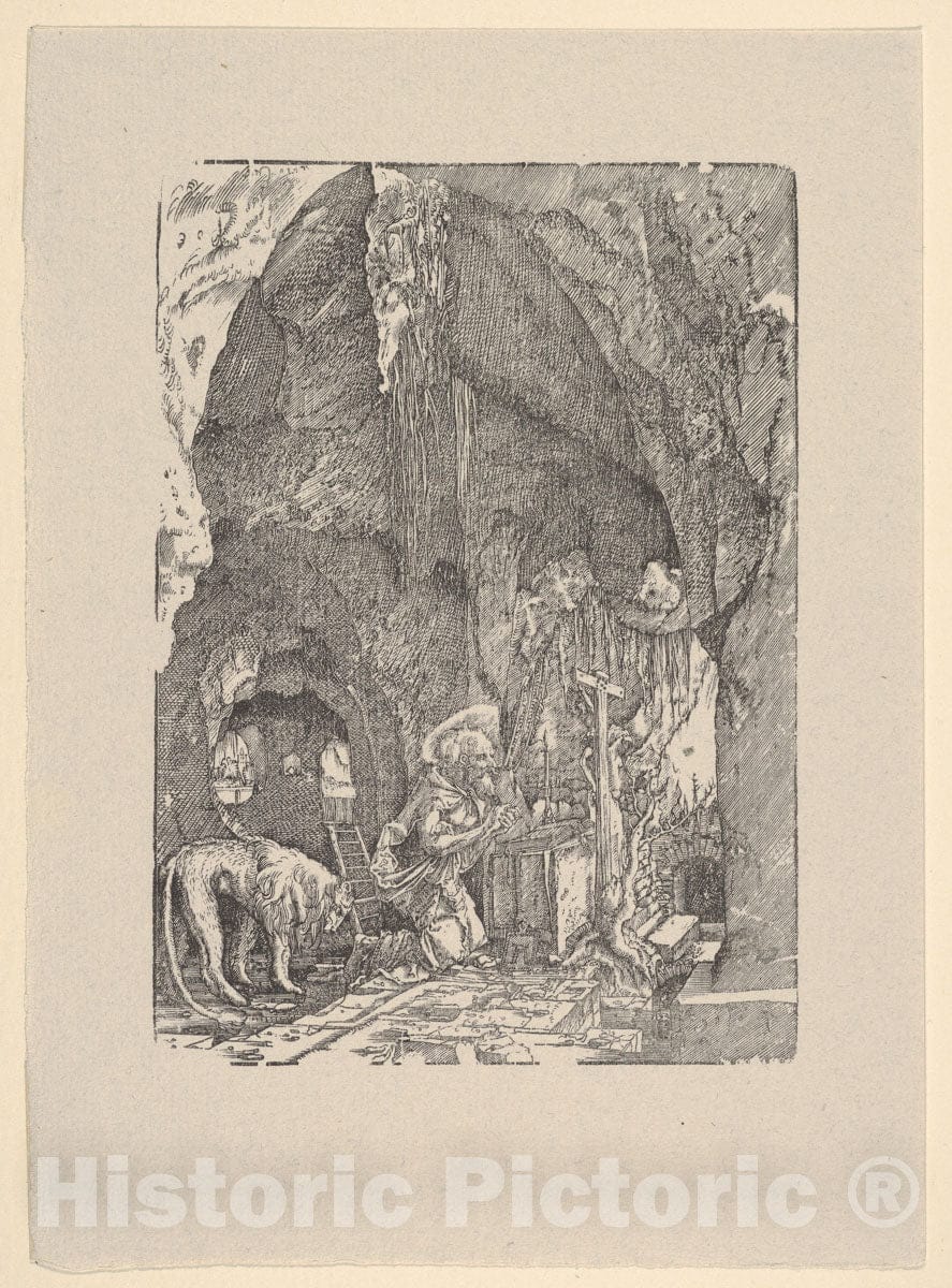 Art Print : Saint Jerome in Penitence, in a Cave - Artist: Albrecht Altdorfer - Created: 1922 : Vintage Wall Art
