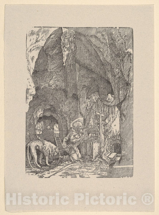 Art Print : Saint Jerome in Penitence, in a Cave - Artist: Albrecht Altdorfer - Created: 1922 : Vintage Wall Art