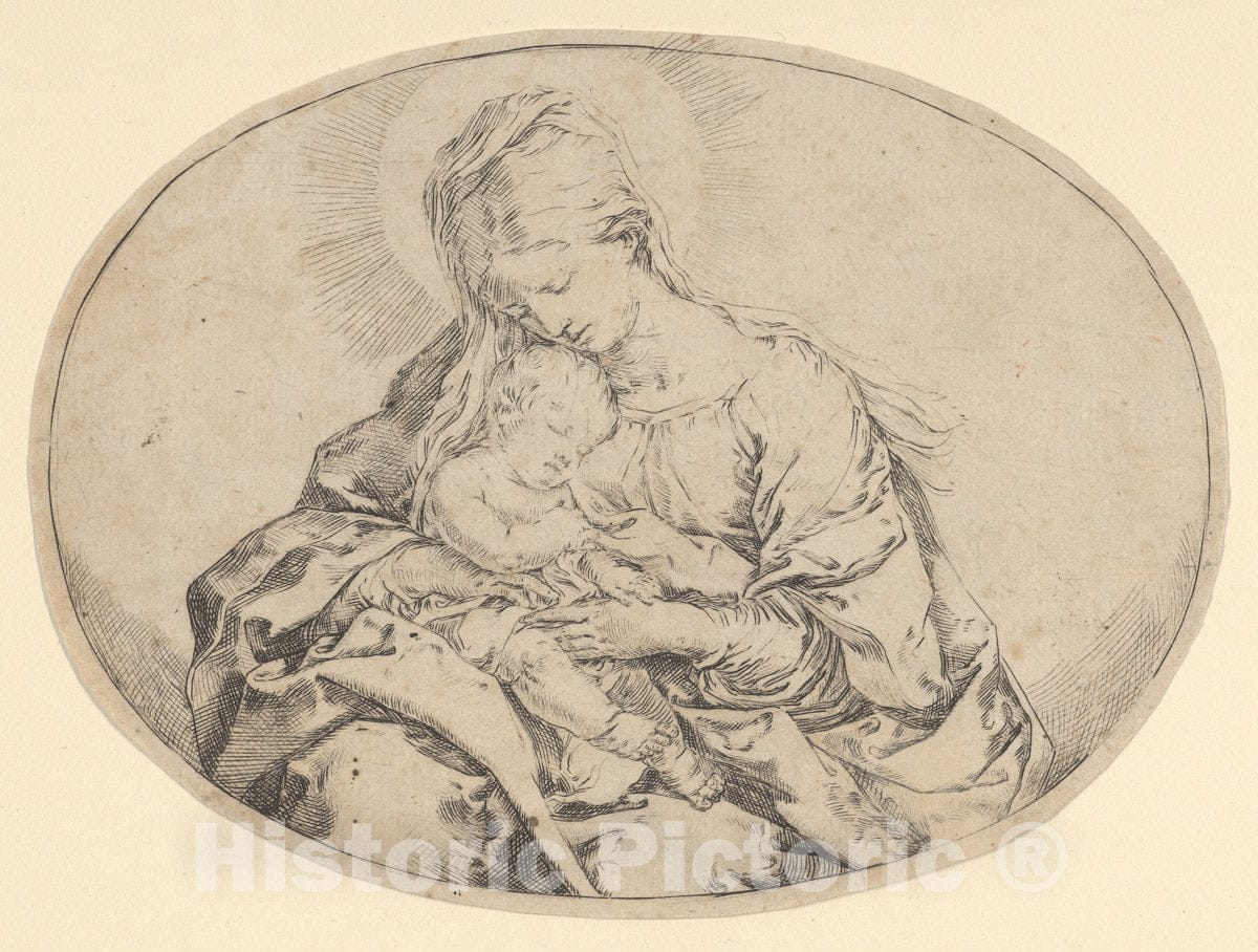 Art Print : Guido Reni - The Virgin Holding The Infant Christ, an Oval Composition : Vintage Wall Art