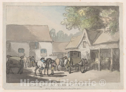Art Print : Thomas Rowlandson - Black Dog Inn Yard at Belfont 1 : Vintage Wall Art