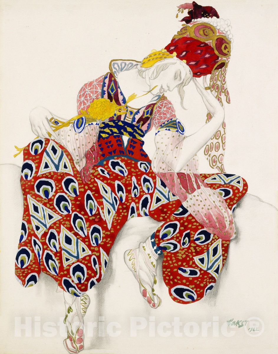 Art Print : Costume Study for Vaslav Nijinsky in The Role of Iksender in The Ballet La Peri - Artist: Leon Bakst - Created: 1922 : Vintage Wall Art