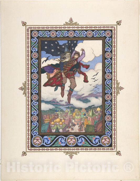Art Print : Boris Zvorykin - Illustration for Maria Morevna Koshchey The Deathless Carries Off Maria Morevna : Vintage Wall Art