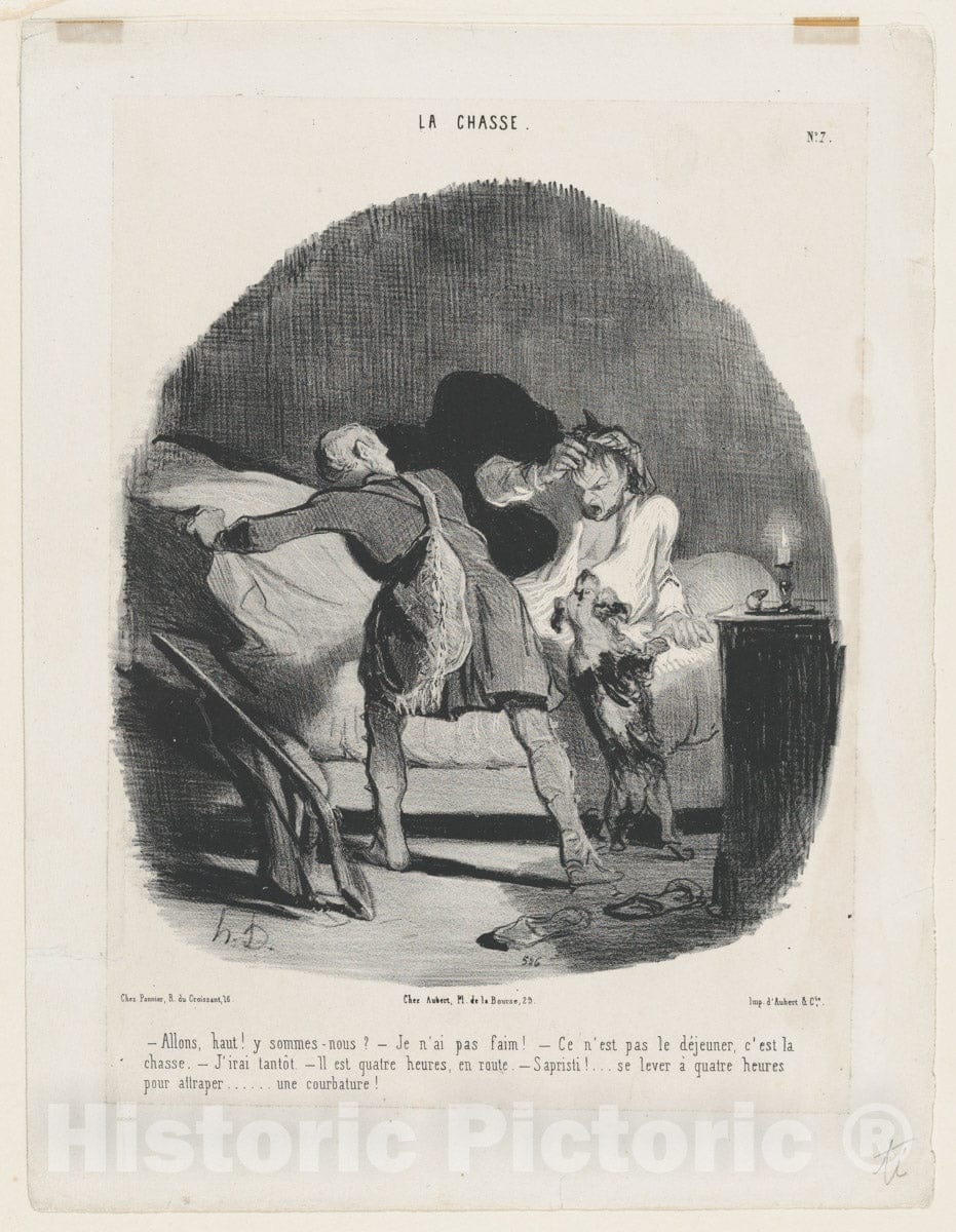 Art Print : Honoré Daumier - Allons Haut! Y sommes-Nous? from La Chasse, published in Le Charivari, November 11, 1843 : Vintage Wall Art