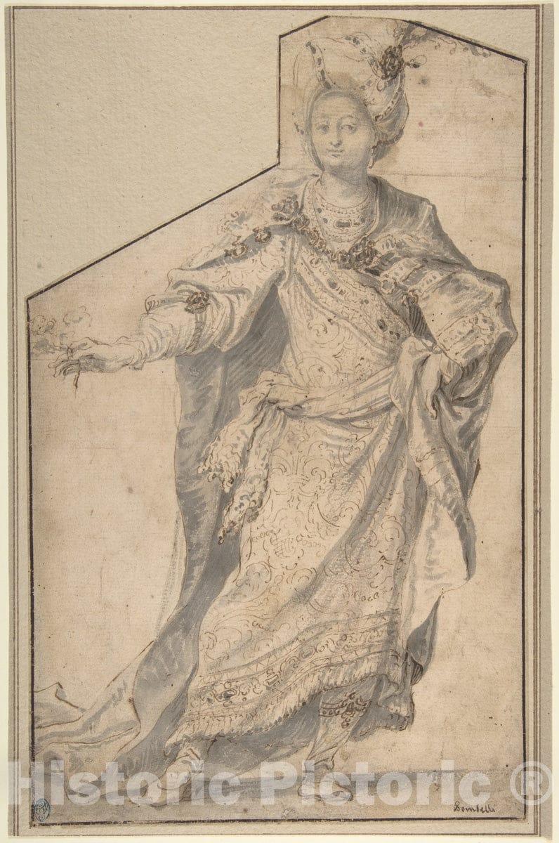 Art Print : Sebastiano Bombelli - Standing Figure in Oriental Costume : Vintage Wall Art