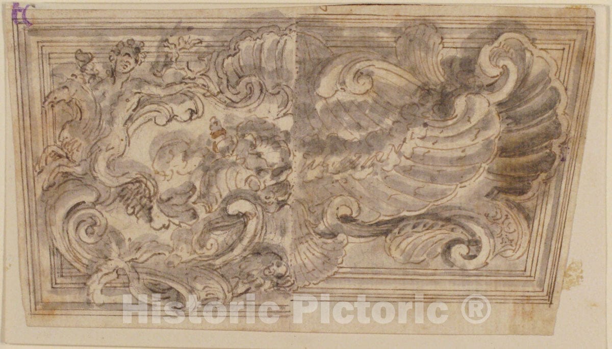 Art Print : Giovanni Battista Foggini - Two Variants for The Design of a Horizontal Panel : Vintage Wall Art