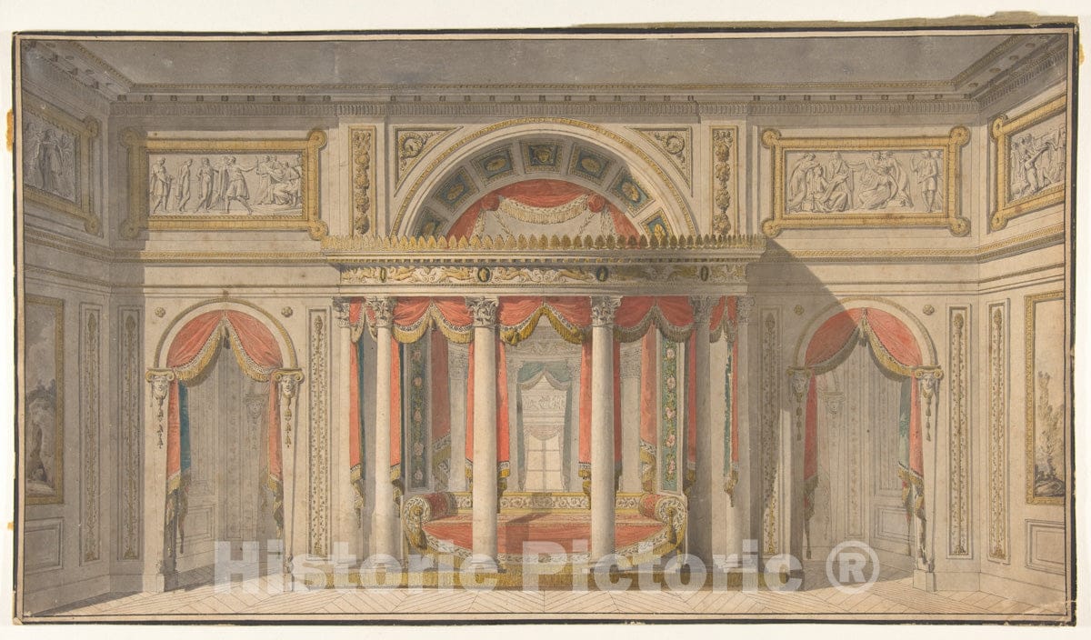 Art Print : School of Charles Percier - Design for a Bedroom : Vintage Wall Art