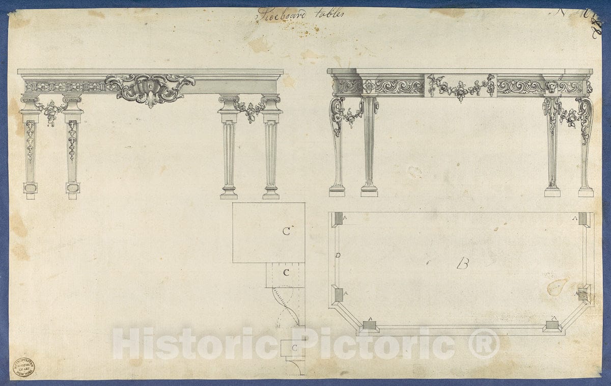 Art Print : Thomas Chippendale - Sideboard Tables, from Chippendale Drawings, Vol. II : Vintage Wall Art
