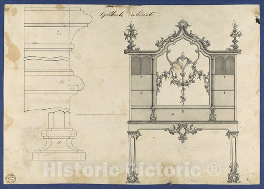 Art Print : Thomas Chippendale - Gothick Gothic Cabinet, from Chippendale Drawings, Vol. II : Vintage Wall Art