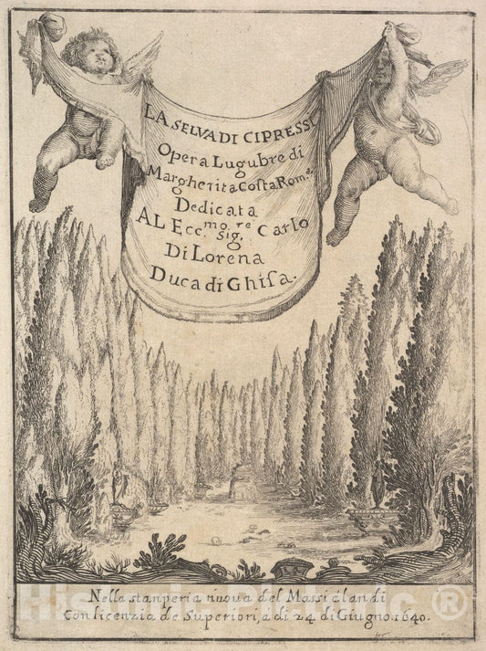 Art Print : Frontispiece for 'The Cypress Forest' - Artist: Stefano Della Bella - Created: 1640 : Vintage Wall Art