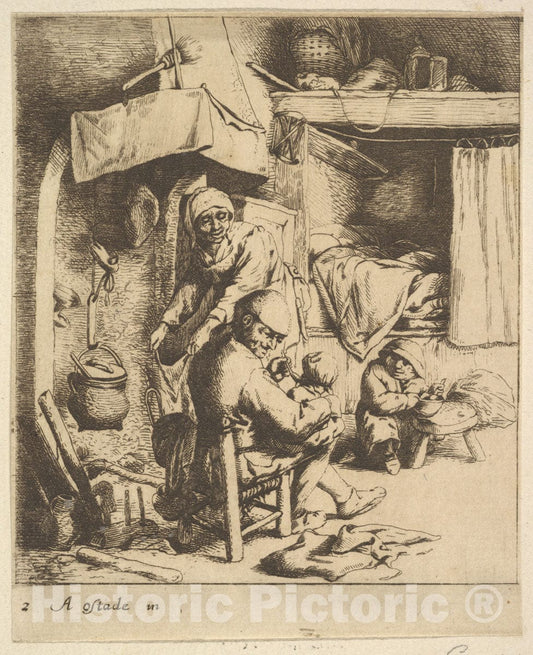 Art Print : After Adriaen Van Ostade - Father Feeding Child : Vintage Wall Art