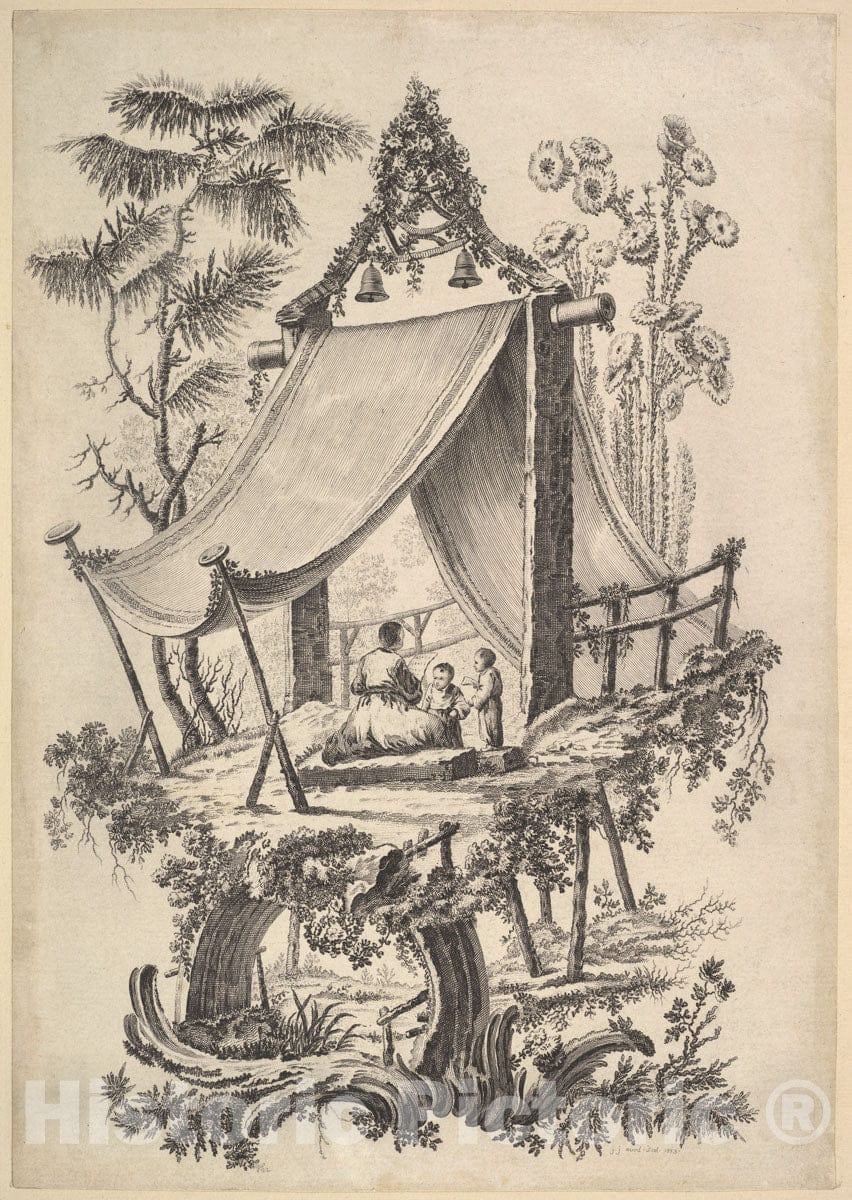 Art Print : Jean Jacques Avril, The Elder - Treehouse : Vintage Wall Art