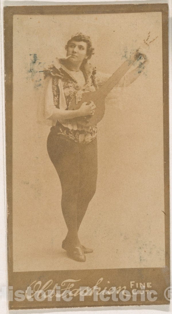 Photo Print : Actress Playing Mandolin and Smoking Cigarette, from The Actresses Series (N664) Promoting Old Fashion Fine Cut Tobacco : Vintage Wall Art