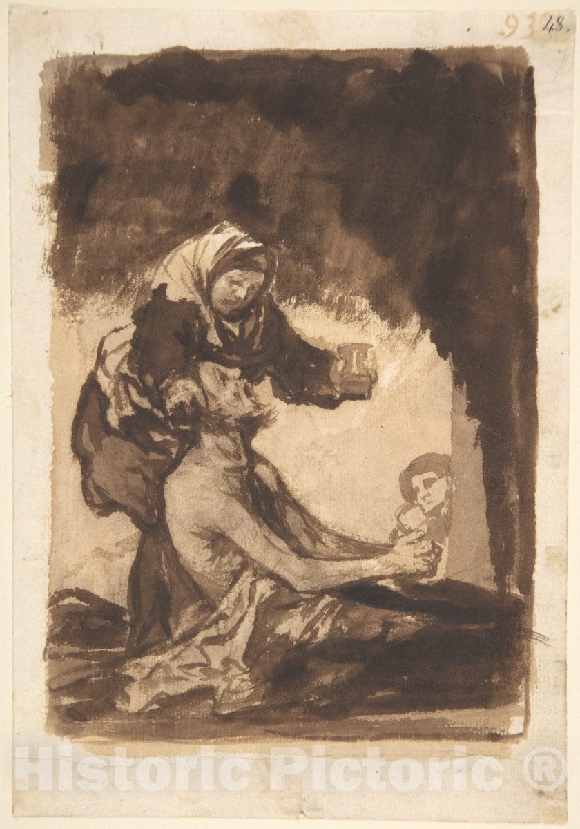 Art Print : Goya - A Woman Handing a Mug to an Old Man, from Images of Spain Album (F), 93 : Vintage Wall Art